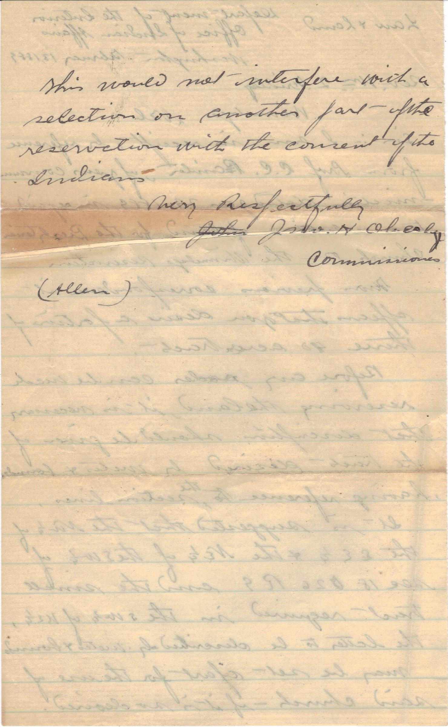 February 13, 1889: Winnebago Mission land papers (2)